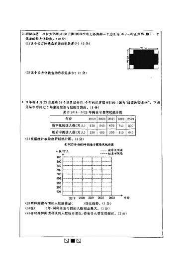 2023-2024-2长沙县五年级期末数学试卷（无答案）