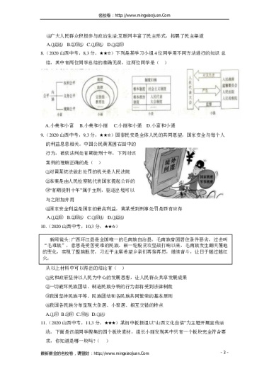 山西省2020年高中阶段教育学校招生统一考试道德与法治部分