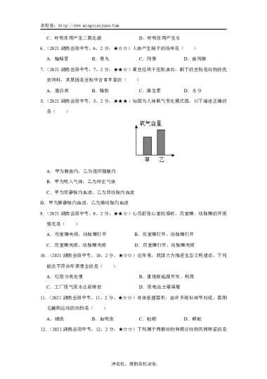 2021年岳阳市初中学业水平考试试卷生物学