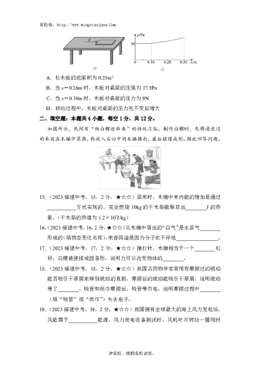 2023年福建省初中学业水平考试物理试题-原题